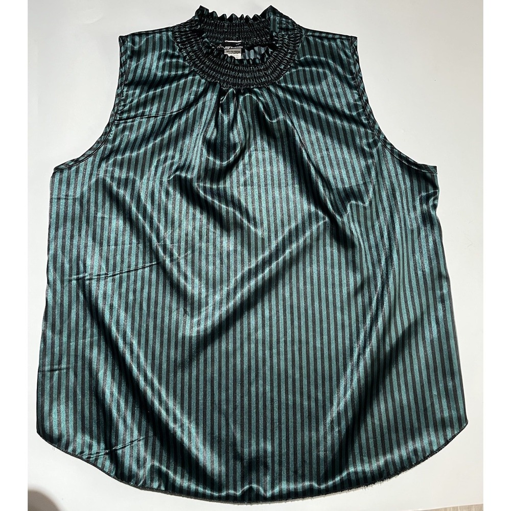 NY Invasion Blouse Women's XXL Ruffle Collar Striped Sleeveless Lightweight Top